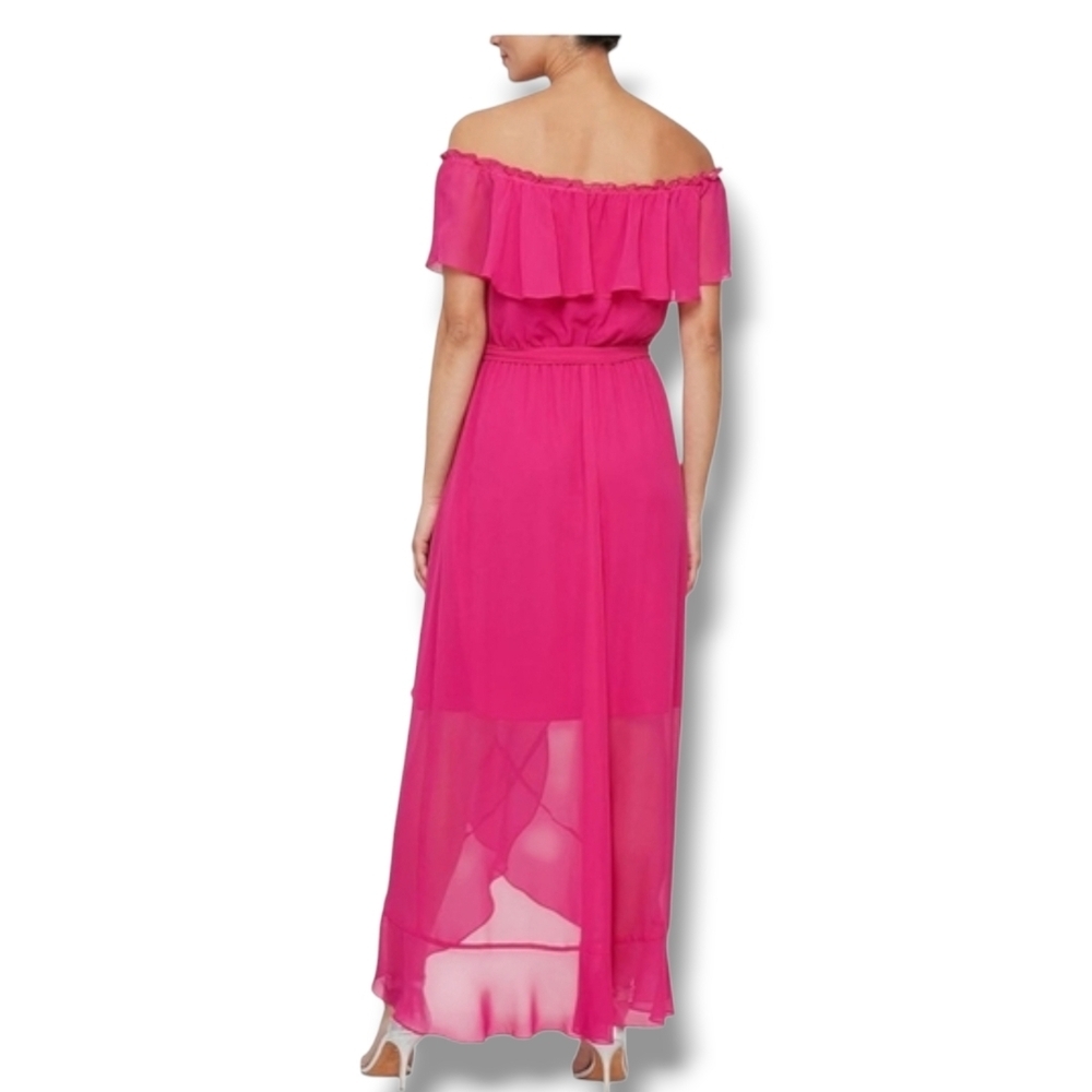 S.L. Fashions - Sz. 12 Sleeveless Chiffon Wrap Dress with Cascade Ruffle - Picture 2 of 11